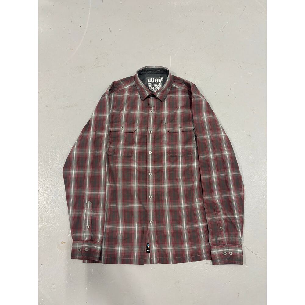 Kuhl ELUXUR Plaid Shirt Mens Large Outdoor Hiking Trail Button Up Red Gray